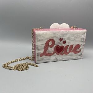 Bari Lynn Like / Love Acrylic‎ Glitter Purse Crossbody Chain Clutch Magnetic
